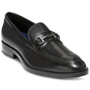 COLE HAAN Mens Black Leather Slip-On Loafers w Silver Horse Bit Buckles